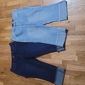 Susan Graver cropped cuffed frayed hem girlfriend jean, 2 washes available - 12P